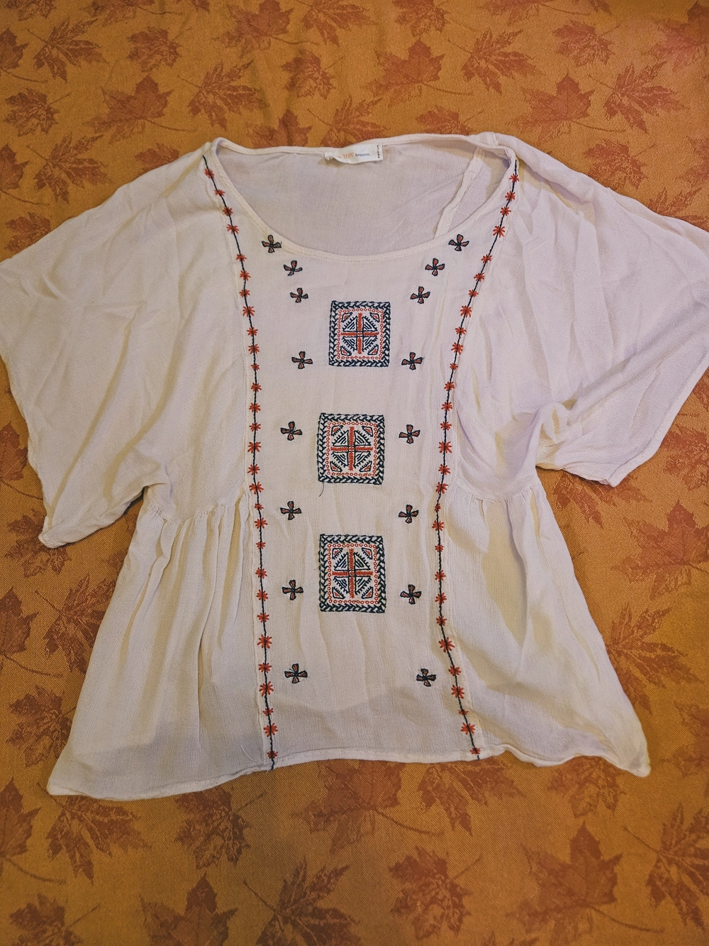Vintage Bohemian Ivory Embroidered Peasant Top